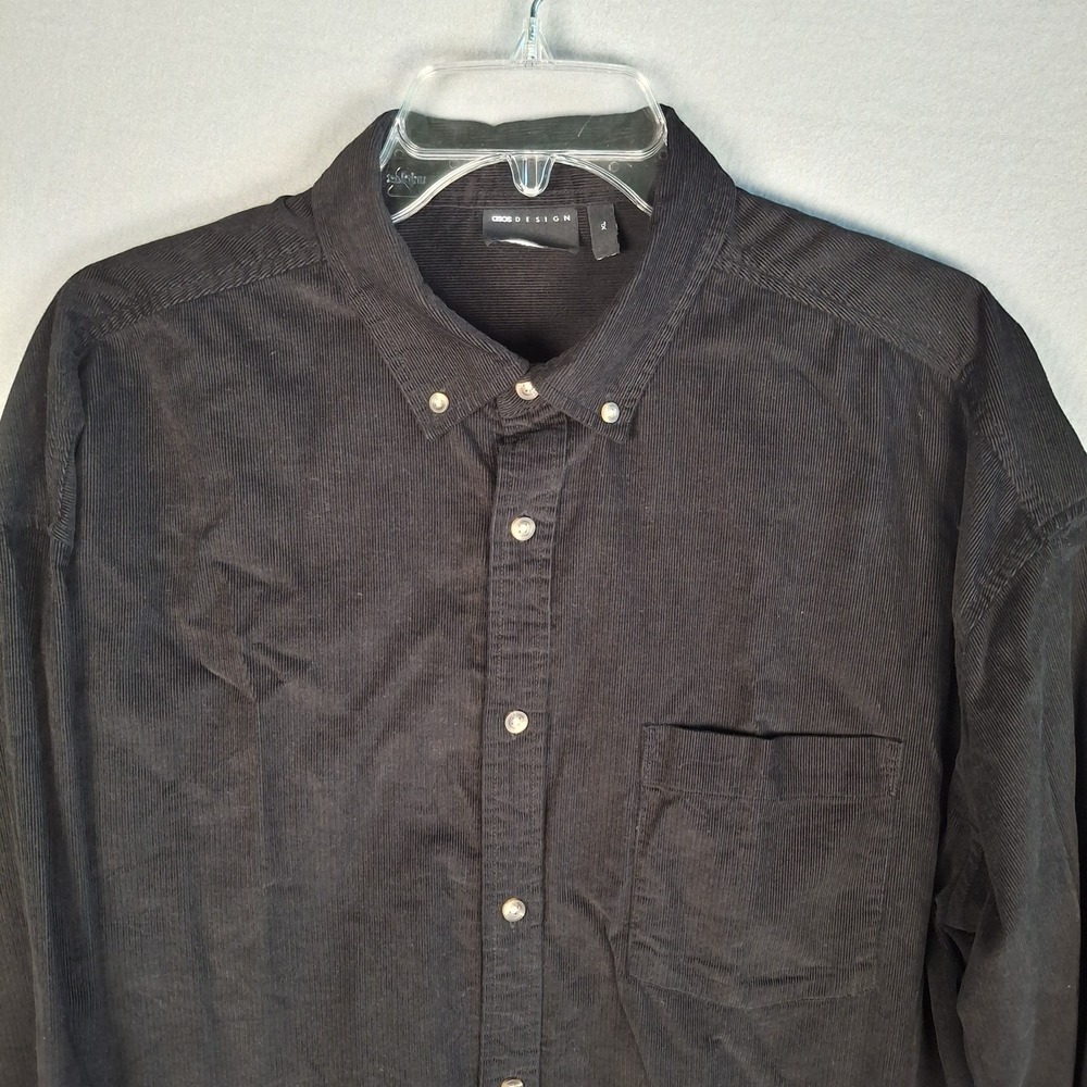 ASOS DESIGN Mens Black Corduroy Shirt Size XL Long Sleeve Button Down Pocket